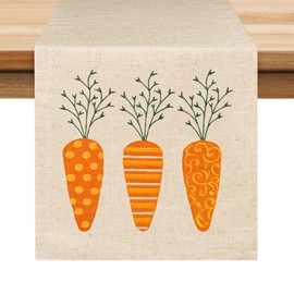 MelonBoat Easter Linen Table Runner: 72 Inch Embroidered Easter Carrots Burlap Table Runner, Rustic Easter Carrot Embroidery Tablecloth, Easter Table Decoration for Dining Room Birth Party Home Decor