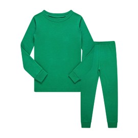 KikizYe Kids Christmas Pajamas Little Boys & Girls Solid Colors Long Sleeve Cotton Pjs Toddler Green Pj Size 3T