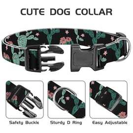 BAYCUFKQ Dog Collar, Cute Pet Collar Adjustable for Medium Dogs, Soft Dog Collars with Quick Release Buckle for Walking Running Dark Cactus