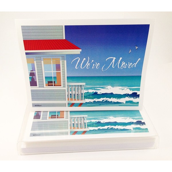 Ocean Side House - Moved, New Address Note Card - 10 Boxed Cards & Envelopes