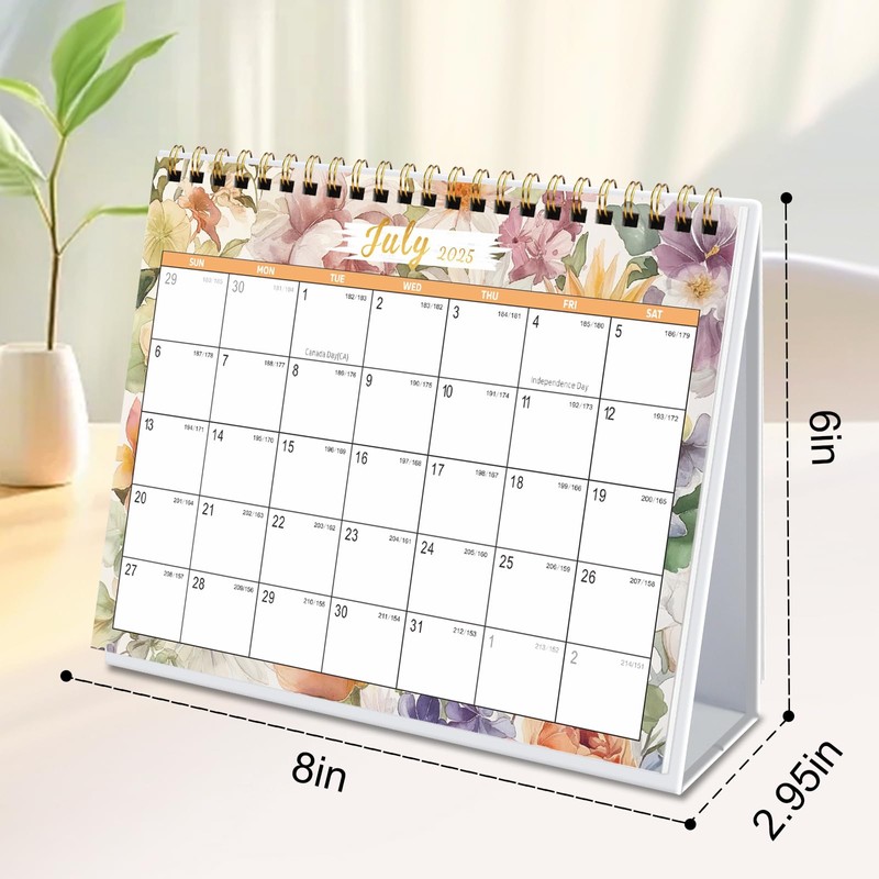 Gannyfer Small Desk Calendar 2025-2026, Small Standing Flip Calendar,July 2025