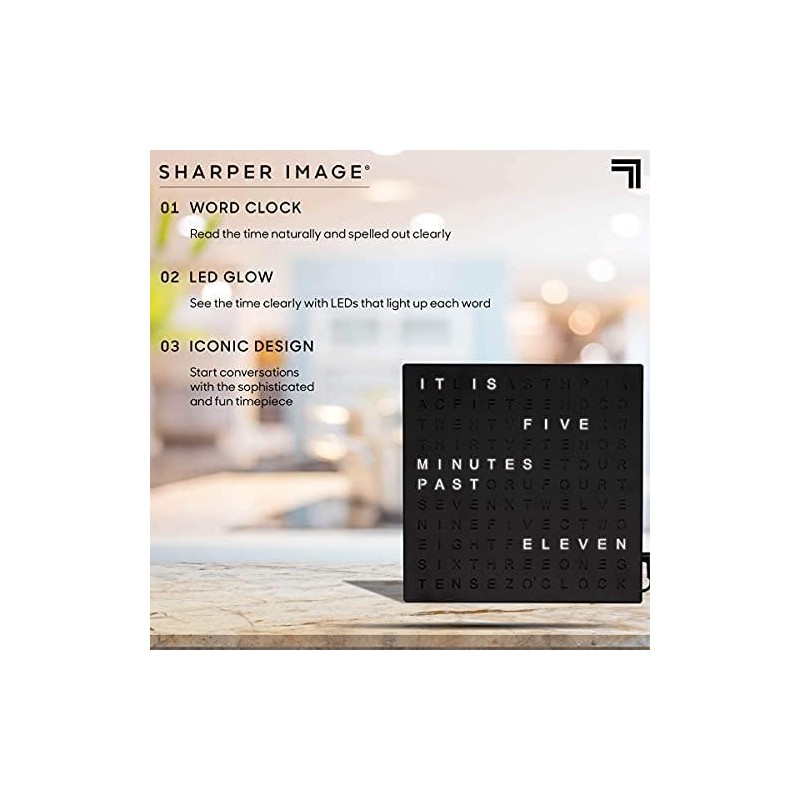 Sharper Image Light Up Electronic Plug-in Word Clock, Black Finish