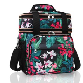 GLENKEY Expandable Lightweight Insulated Lunch Box for Women, Double Deck Large Lunch Bag Leakproof Soft Cooler Bags with Shoulder Strap for Adults Work Office Flight Beach Travel, Floral, 16L