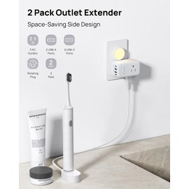 TROND Multi Plug Outlet Extender 2 Pack, 3 Way Outlet Splitter with 360 Rotating Plug, PD 20W USB C Charger Station, Sideways Adapter for Kitchen Bathroom Cruise Ship Travel Essentials
