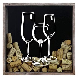 Torched Three Wine Glasses Wine Cork Shadow Box Holder Hanging Display Case Frame Wall Mount Decor Art, Wine Lovers Collectors Gift for Men and Women