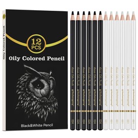 Daerthotk White and Black Color Pencils Drawing Set, 6 pcs White and 6 pcs Black Colored Sketching Pencils for Drawing, Sketching, Shading, Blending for Beginners & Artists