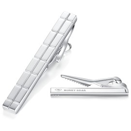 HONEY BEAR 2.12inch Lattice Tie Clips Bar for Men - Normal Size for Business Wedding 5.4cm Silver