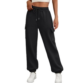 AUTOMET Womens Sweatpants Cargo Fleece Lined Baggy Athletic Jogger with Pockets 2024 Casual Trendy Pants Fall Outfits Black M