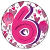 Age 6 Birthday Badge Pink And Silver Balloons Holographic Recyclable