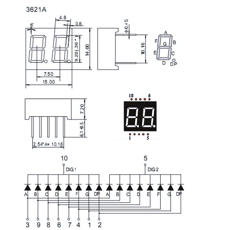 uxcell Common Cathode 10 Pin 2 Bit 7 Segment 0.59
