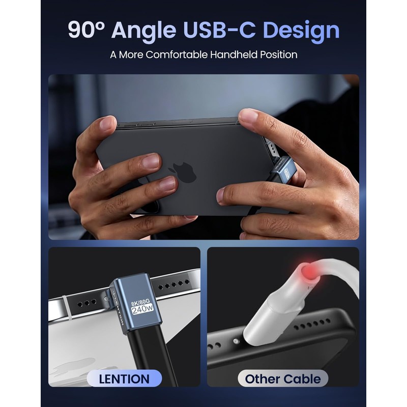 LENTION 90 Degree USB C Adapter 2 Packs 240W Charging,
