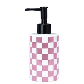 MUNILAIL Checkered Soap Dispenser with Matte Pump Pink and White Ceramic Soap Bottle for Kitchen Bathroom Hand Soap Containers