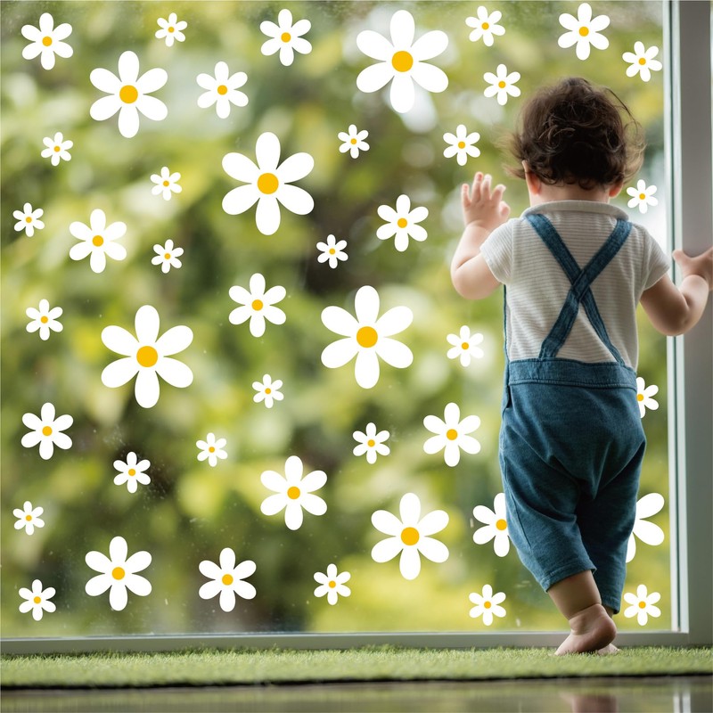 White Daisy Window Clings, 96 Pieces, 8 Sheets, Spring Flower