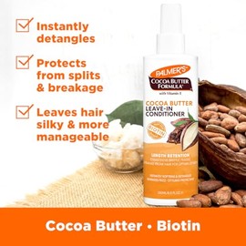 Palmers Cocoa Butter Biotin Length Retention Acondicionador Leave-In, Fortalece, Minimiza el Frizz, Todo tipo de Cabello, 250ml                       