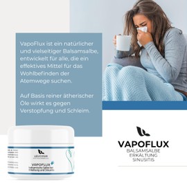 VapoFlux, 50 ml, Natural Cold Balm with Essential Oils, Eucalyptus, Peppermint, Soothing Cold Ointment for Nose and Chest, Breathing and expectorant