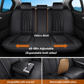 GEZHOUBA Full Coverage Car Seat Covers Full Set Waterproof, Luxury Leather Automotive Seat Covers Car Seat Protector, Front & Rear Seats Cover Sets Universal Fit for Most Vehicles Sedans SUVs, Black