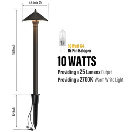 Low Voltage Pathway Lights 10W Outdoor Landscape Lighting 2700k Warm White Walkway Lights Bronze Metal Pro Style Sideway Light with Stakes and Cable Connector