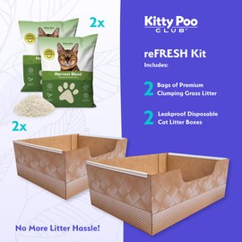 Kitty Poo Club Leakproof Disposable 2-Pack Cat Litter Box with 2 Bags Grass Litter | Superior Odor Control & Recyclable Design | Perfect for Travel, Multi-Cat Homes & Daily Use
