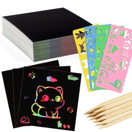 90-Piece Rainbow Scratch Art Paper Set for Kids, 3.35 x 3.35 in