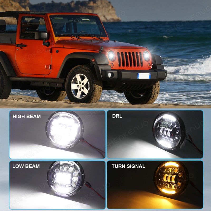SHENKENUO For Hummer H2 2003-2009 Pair 7" inch Round LED