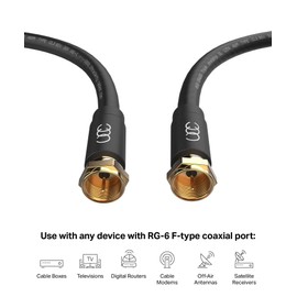 Coaxial Cable 10ft - Triple Shielded RG6 Coax TV Cable Cord in-Wall Rated Gold Plated Connectors Digital Audio Video with Male F Connector Pin (Black) - 10 Feet