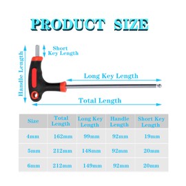 yuentoen 3-Piece T-Handle Key Set, Metric T Handle Screwdriver Set 4-6 mm, Allen Key with Ball Head, Bicycle Hex Key, T-Handle Hex Key Set
