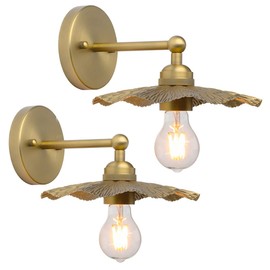 Pathson Set of 2 Metal Wall Sconce Brass Finished, Split Flower Design Wall Lamp Fixture, Home Decor Art Wall Light Hardwired Farmhouse Lighting for Living Room Hallway Bedside