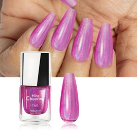 QIUFSSE Holographic Gel Nail Polish Pink Glitter Gel Nail Polish Quick Dry Chrome Reflective Sparkle Iridescent Nail Polish for Nail Art Salon (Pink)