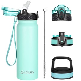 Botella de agua aislada de 20 onzas para adultos y niños, botellas de agua de acero inoxidable con popote, chug/mosquetón, 3 tapas, colador de frutas,