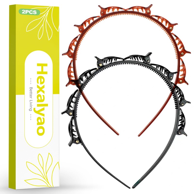 2 Pack Double Layer Headband with Mini Clips for Women