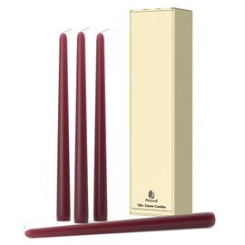 Pickood 10-Inch Tall Dripless Taper Candles Set of 4 - Burgundy Tapered Candles, Perfect for Wedding,Dinner - Smokeless, Unscented, Long Burning - Hand Poured, Colored Tall Candlesticks - Borgoña