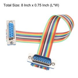 sourcing map IDC Serial Cable Rainbow Wire Flat Ribbon Cable DB15 Male to DB15 Female 8 Inch Length 2.54mm Pitch Breadboard Jumper Wires for Electronic Projects