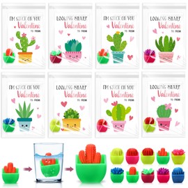 Capoda 96 Pcs Valentines Day Gifts for Classroom Valentines Cards with Toys Bulk Grow in Water Cactus Succulent Hatching Swell Plants Decor Exchange Gift Prize Party Favor Supplies for Prescool School