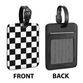 WIRESTER PU Leather Luggage Tag Name Tag Bag Tag for Travel Suitcase Baggage Luggage - Black White Checkered