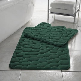Bluemoon Bedding Memory Foam Bath Mat 2 Piece Set Pebbles Non Slip Pedestal and Bath Mat Toilet Bathroom (Green)
