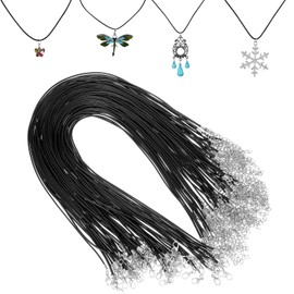 Oruola 60pcs Leather Necklace Cord with Clasp,Black Cord Necklace,20In Waxed Leather Necklace with Clasp,Necklace Cords for Pendants,1.5mm Necklace String for DIY Bracelet Necklace Jewelry Making