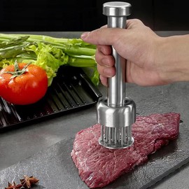 Stainless Steel Meat Tenderizer Tool With Cleaning Brush,Sharp Needle Poultry Tenderizer for Kitchen Camping BBQ Beef Chicken Steak Veal Pork