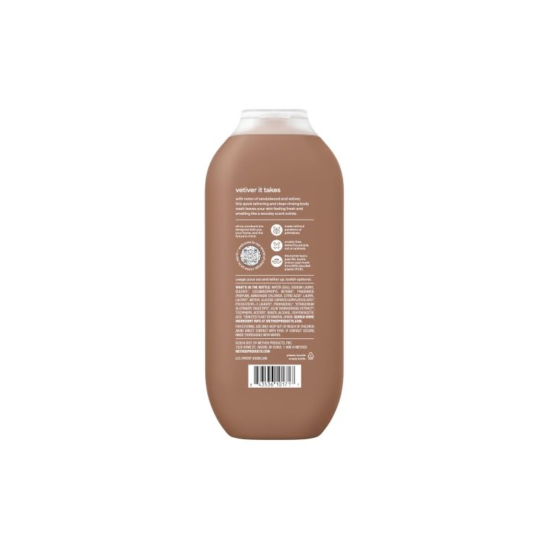 Method Men Body Wash, Sandalwood + Vetiver, Paraben and Phthalate