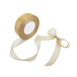 BEAUTOPE 1 Inch 50 Yards Sheer Organza Ribbon Chiffon Ribbon for Gift Wrapping Wedding Bouquet Crafts (Gold)