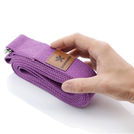 BODYMATE Yoga Strap with Metal Clasp, Yoga Band for Beginners and Advanced, Yoga Loop Made of 100% Cotton, Yoga Strap 250 cm Long and 3.8 cm Wide, Purple