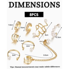 JEXOWIQ Hip Hop Punk Gold Colour Chain Circle Hoop Earring Set Women Ear Clip Cuff Tassel Pearl Zircon Earrings Snake Stud Earrings Fake Piercings Ear Cuff Fake Ear Face Piercings Ear Cuff Ear