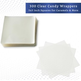 Clear Candy Wrappers for Caramels (300 Pcs 5 x 5 inches) - Natural Clear Cellophane Wrapper - Candy Wrapping Paper for Caramel, Chocolate, Nougat, and Lollipops