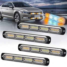 XTAUTO 4pcs 24-LED Emergency Strobe Light, Amber White Ultra-Thin Surface Mount Flashing Warning Beacon Hazard Construction Caution Light for Cars Off Road Firefighter Vehicles Trucks