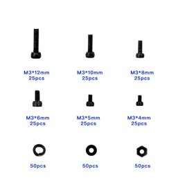 300 Pieces Screw Nut Set, M3 Hex Socket Screws Set, Machine Screws, Washers Hardware Tools with Plastic Box, M3 Screw Nut Assortment - Black