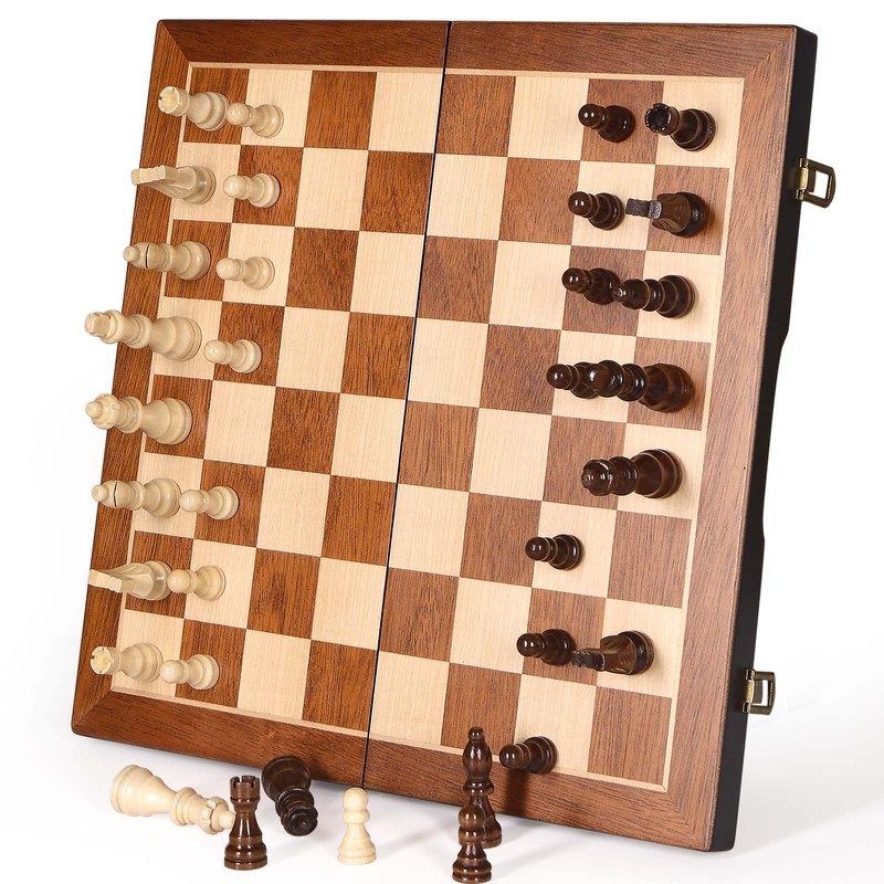 BIVOMON Magnetic Wooden Chess Set 15" Unique Chess Board Game