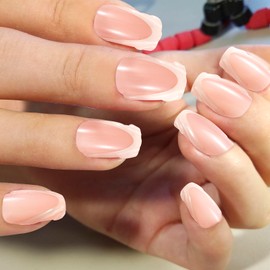 Winsyison 24pcs Press on Nails, White French Tip Press on Nails, Medium Length Square Acrylic Glue on Fake-Nails Reusable Manicure Supplies Kits for Women Wedding Prom Party Dating