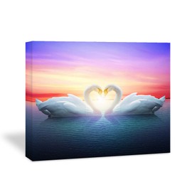 Looife Colorful Love Heart Shape Swan Animal Picture Prints Wall Decor on Canvas for Couples, 18X12 Inch Giclee Artwork Wall Art for Living Room, Bedroom