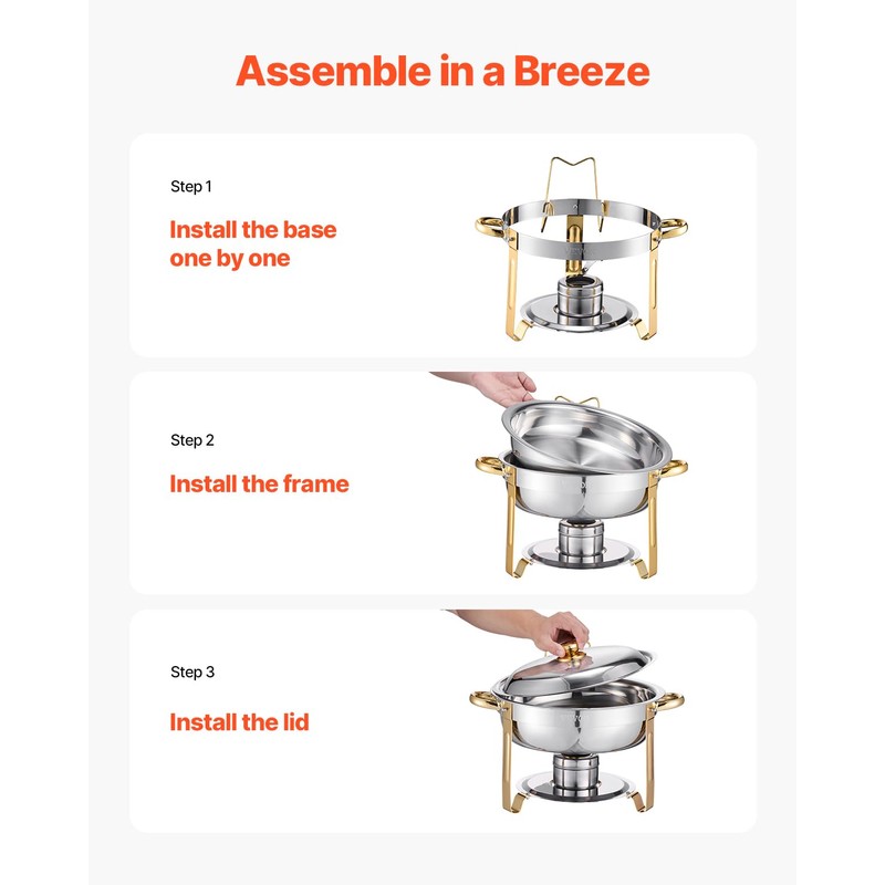 VEVOR Chafing Dish Buffet Set, 5 Qt 4 Pack, Stainless