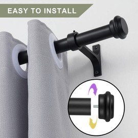 Vimayta 2 Pack Curtain Rods 72 to 144 Inches, 1 Inch Heavy Duty Rods with Aluminum Alloy Brackets, Matte Black