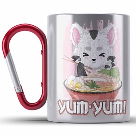 Trendation - Anime Stainless Steel Cup Carabiner Gift Saying Carabiner Stainless Steel Cup Carabiner Stainless Steel Gifts Decoration Anme Fan Yum (Red)